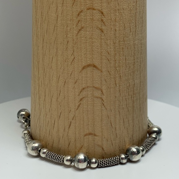 Vintage Sterling Silver Bead & Wire Tube Bracelet w/Bead Accent Charm - 7-3/4” - Picture 5 of 15